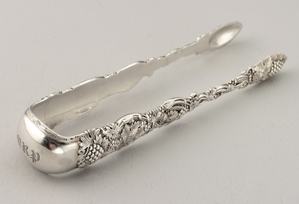 French 950 Antique Silver Sugar Tongs - Grape and Vine Pattern, Louis-Isidore Angee